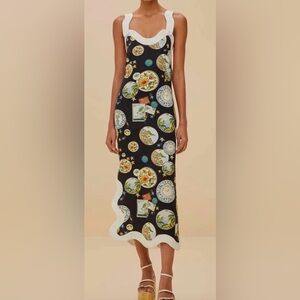 Farm Rio Black Wave Maxi Dress Medium Vacation Postcards NWT NEW